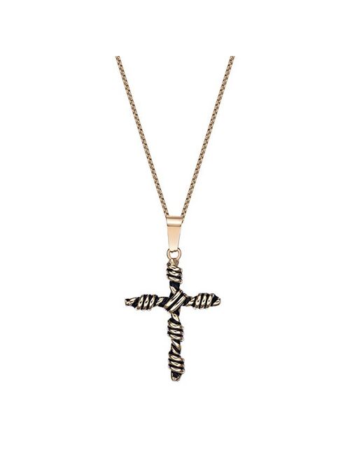 Men's LYNX Gold Tone & Black Ion-Plated Stainless Steel Cross Pendant Necklace