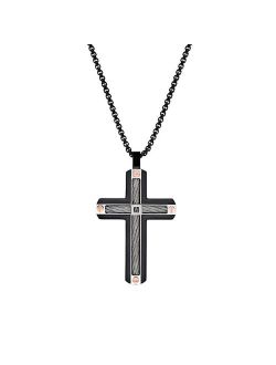Tri-Tone Ion Plated Stainless Steel Cross Pendant Necklace