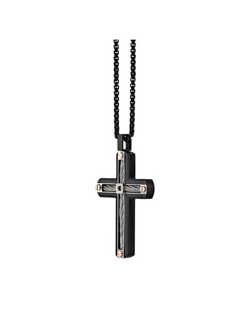 Men's LYNX Tri-Tone Ion Plated Stainless Steel Cross Pendant Necklace