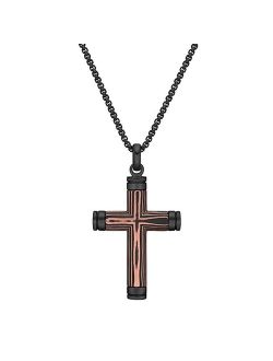 Stainless Steel Carbon Fiber & Copper Foil Cross Pendant Necklace
