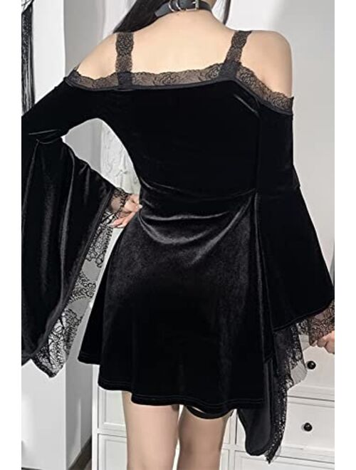 Tsmnzmu Summer Lace Mini Sleeveless Dress Lace Draped Bodycon Gothic Dress Gothic Vintage Goth Dresses