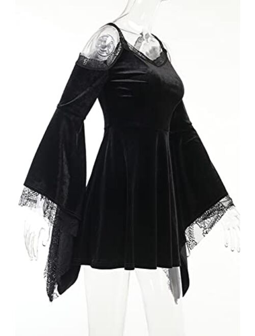 Tsmnzmu Summer Lace Mini Sleeveless Dress Lace Draped Bodycon Gothic Dress Gothic Vintage Goth Dresses