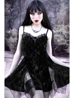 MAGICSHE Goth Dress for Women Gothic Dresses A-Line Velvet Dresses Lace Emo Dress Gothic Stretchy Sexy Slip Dress
