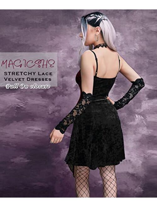 MAGICSHE Goth Dress for Women Gothic Dresses A-Line Velvet Dresses Lace Emo Dress Gothic Stretchy Sexy Slip Dress