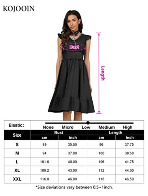 KOJOOIN Women's Renaissance Dress V Neck Smocked Vintage Dress Steampunk Gothic Dress