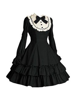 I-Youth Women Girls Black Gothic Lolita Dress Long Sleeves Multi Layers Classic Goth Dress Halloween Cosplay Costumees