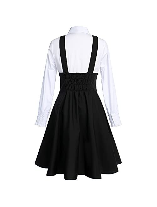 Jeufoin Women's Black Lolita Dress Overalls Plus Size A Line High Waist Brace Skirt Set Anime Maid Outfits Halloween Cosplay Costume