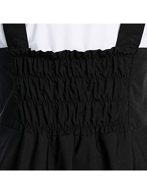 Jeufoin Women's Black Lolita Dress Overalls Plus Size A Line High Waist Brace Skirt Set Anime Maid Outfits Halloween Cosplay Costume