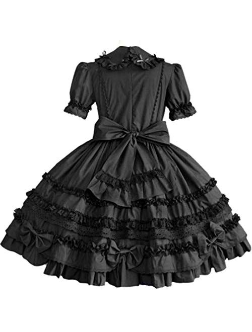 I-Youth Womens Gothic Lolita Dress Maid Princess Ruffles Skirts Bowknot Anime Party Cosplay Costumes