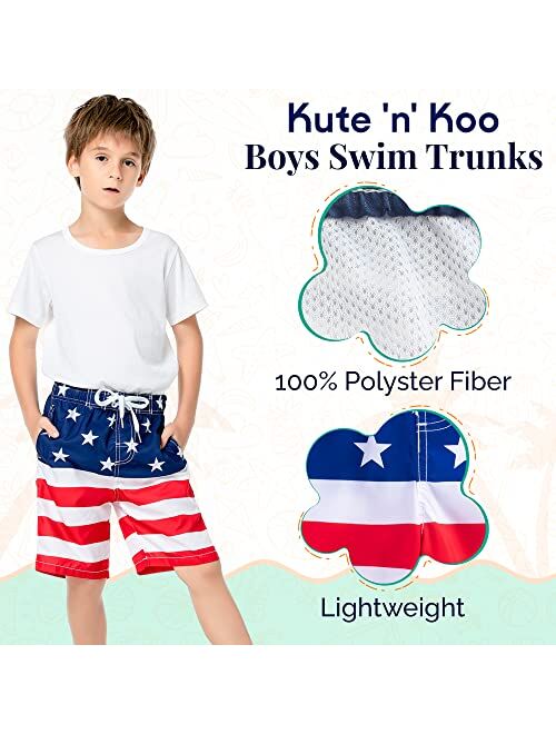 Kute 'n' Koo Boys Swim Trunks - Quick Dry, Comfortable, Adjustable Waistband, Stylish & Fun Patterns Boys Bathing Suits