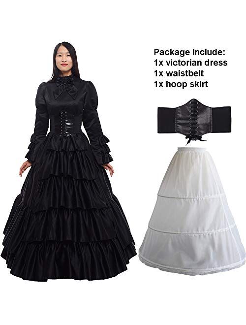GRACEART Women Victorian Rococo Dress Renaissance Ball Gown Costumes (Dress & Hoop skirt)