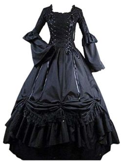 Tumknow Women Black Gothic Victorian Dress Halloween Cosplay Costume Renaissance Dark Queen Dress Ball Gown