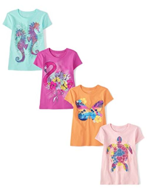 The Children's Place Girls' Short Sleeve Graphic T-Shirt 4-Pack