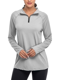 Cestyle Womens UPF 50+ Long Sleeve 1/4 Zip Lightweight Pullover Outdoor Hiking Workout Tops