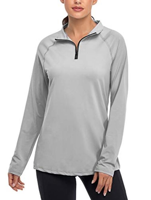 Cestyle Womens UPF 50+ Long Sleeve 1/4 Zip Lightweight Pullover Outdoor Hiking Workout Tops