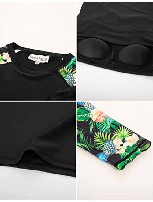 Hanna Nikole Women Plus Size Two Piece Rash Guard Long Sleeve Swimsuits Sun Protection Swim Shirt with Boyshort Bottom