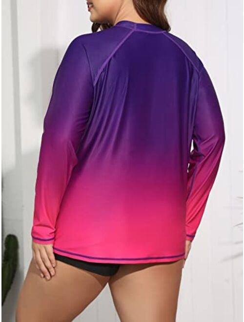Halcurt Womens Plus Size Long Sleeve Rash Guard Loose Fit Swim Shirt Upf50+ Sun Protection Swimsuit Top