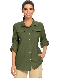 Jessie Kidden Women's UPF 50+ UV Sun Protection Safari Shirt, Long Sleeve Outdoor Cool Quick Dry Fishing Hiking Gardening Shirts