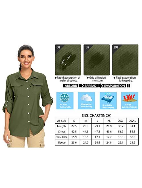Jessie Kidden Women's UPF 50+ UV Sun Protection Safari Shirt, Long Sleeve Outdoor Cool Quick Dry Fishing Hiking Gardening Shirts