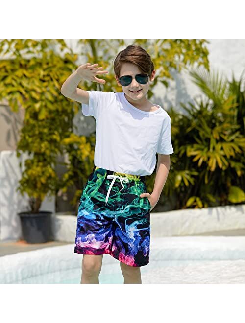 uideazone Boys Teens Swim Trunks Quick Dry Waterproof Surfing Board Shorts Drawstring Elastic Waist with Mesh Lining 5-14T