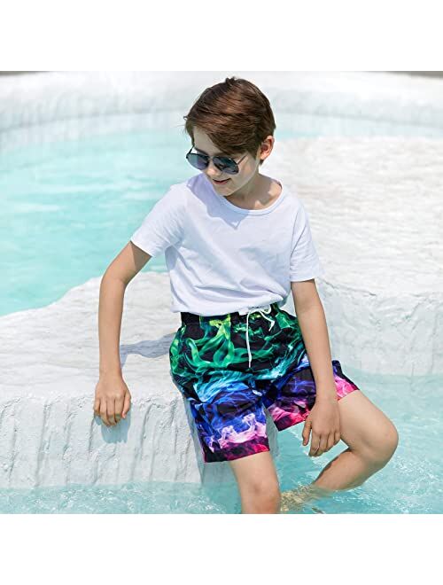 uideazone Boys Teens Swim Trunks Quick Dry Waterproof Surfing Board Shorts Drawstring Elastic Waist with Mesh Lining 5-14T