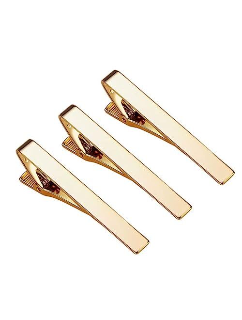 Roctee Tie Clips for Men, 3 Pack Classic Tie Clip Silver Gold Black Necktie Tie Bar Pinch Clips Suitable for Wedding Anniversary Business and Daily Life