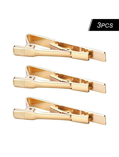Roctee Tie Clips for Men, 3 Pack Classic Tie Clip Silver Gold Black Necktie Tie Bar Pinch Clips Suitable for Wedding Anniversary Business and Daily Life