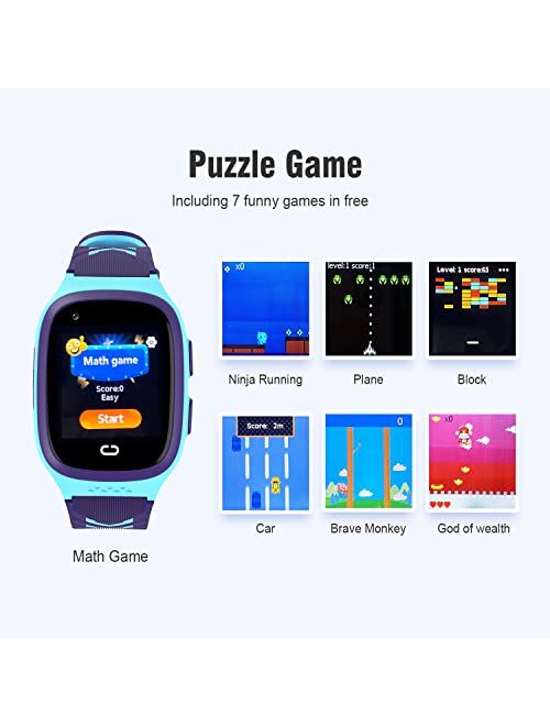 Tykjszgs 4G Kids Smart Watch for GPS Tracker - Boys Girls Smartwatches with Two Way Calling 7 Puzzle Games SOS Camera Alarm Clock Class Disturb Pedometer for Kids Childre