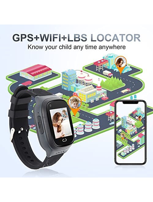 Tykjszgs 4G Kids Smart Watch for GPS Tracker - Boys Girls Smartwatches with Two Way Calling 7 Puzzle Games SOS Camera Alarm Clock Class Disturb Pedometer for Kids Childre