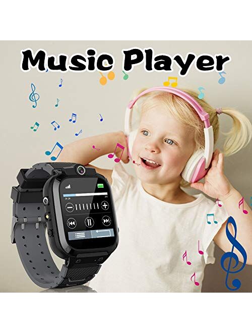 OVV Kids Game Smart Watch for Boys Girls with 1.44" HD Touch Screen 24 Puzzle Games Music Player Dual Camera Video Recording 12/24 hr Pedometer Alarm Clock Calculator Fla