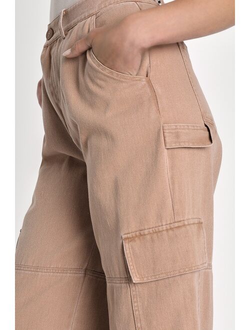 Lulus Trendy Pursuit Tan High-Rise Straight Leg Cargo Pants