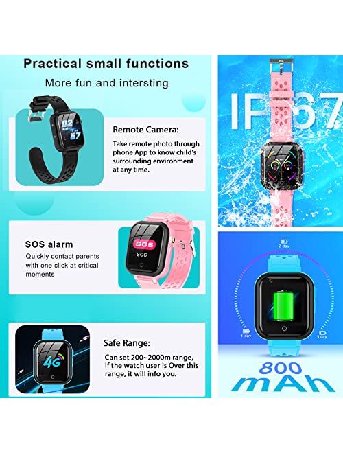 DDIOYIUR Smart Watch for Kids, 4G Kids Phone Smartwatch with GPS Tracker, WiFi, SMS, Call,Voice & Video Chat,Bluetooth,Audio Recording,Alarm,Pedometer, Wrist Watch for 4-