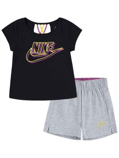 NIKE Toddler Girls Futura Short Sleeves T-shirt and Knit Shorts, 2-Piece Set