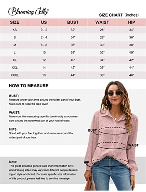 Blooming Jelly Womens Button Down Shirts White Long Sleeve Collared Business Casual Tops Work Blouses