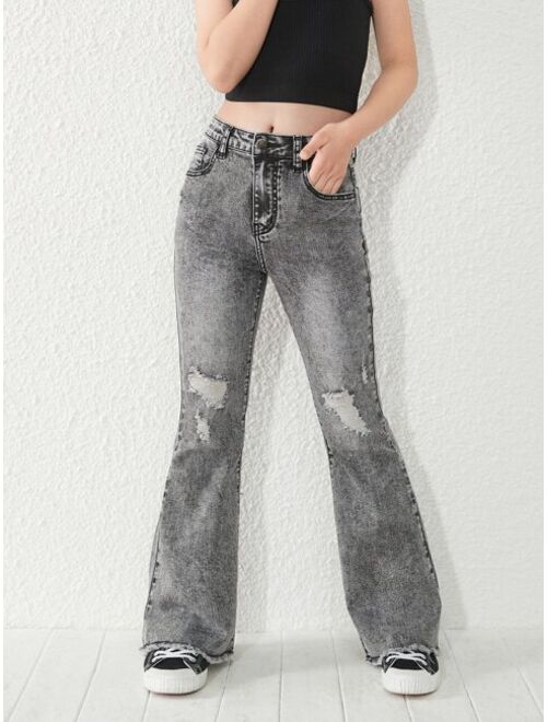 Shein Girls Ripped Flare Leg Jeans