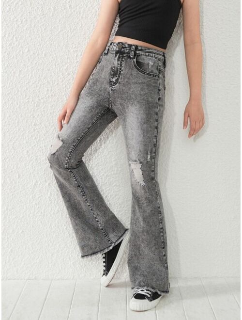 Shein Girls Ripped Flare Leg Jeans