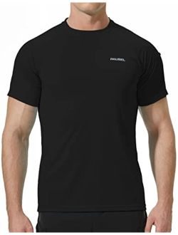 Pausel Men's Rash Guard Swim Shirts Short Sleeve UV Sun Protection Quick Dry UPF 50+ Workout Fishing Beach T-Shirt