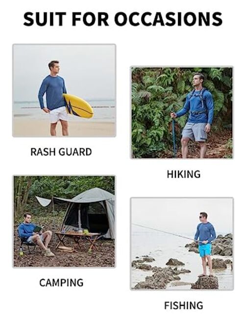 Pausel Men's Light Weight Long Sleeve Swim Shirts Quick Dry Rash Guard UPF 50+ Sun Protection Fishing Hiking Beach MTB Shirt