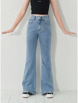 Girls Single Button Flare Leg Jeans