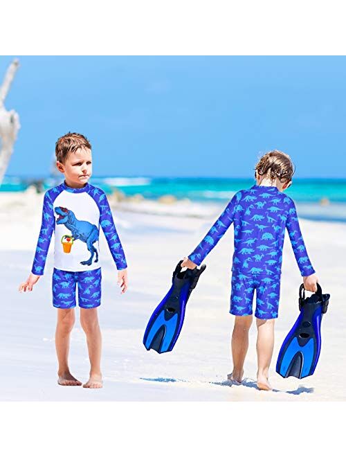 Sylfairy Boys Two Piece Rash Guard Swimsuits Kids Long Sleeve Sunsuit Swimwear Sets Bathing Suit