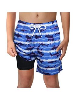 LUCOWEE Boys Swim Trunks with Boxer Brief Liner Compression Anti Chafe Swimming Shorts Stretchy UPF Quick Dry Swimsuit