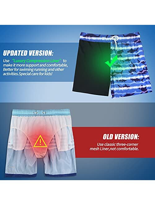 LUCOWEE Boys Swim Trunks with Boxer Brief Liner Compression Anti Chafe Swimming Shorts Stretchy UPF Quick Dry Swimsuit