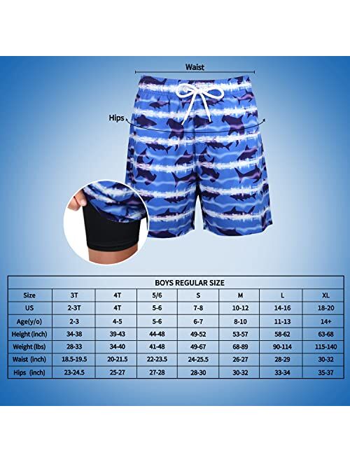 LUCOWEE Boys Swim Trunks with Boxer Brief Liner Compression Anti Chafe Swimming Shorts Stretchy UPF Quick Dry Swimsuit