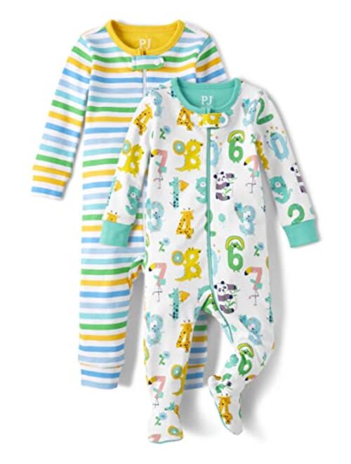 The Children's Place Baby Boys' and Toddler Short Sleeve 100% Cotton Zip-Front One Piece Pajama