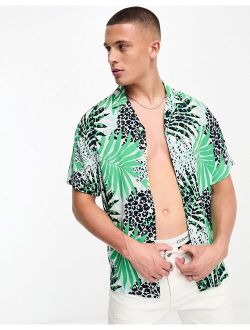 Originals oversized revere collar shirt in multi palm print