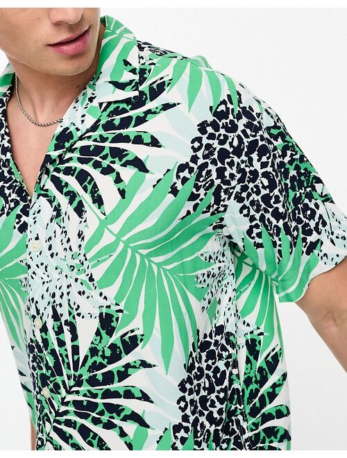 Jack & Jones Originals oversized revere collar shirt in multi palm print