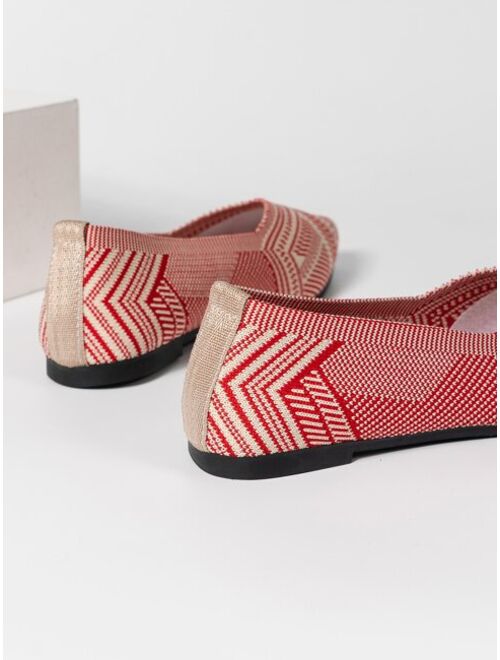 Striped Pattern Point Toe Ballet Flats
