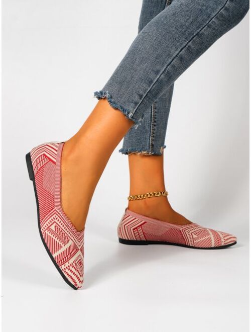 Striped Pattern Point Toe Ballet Flats