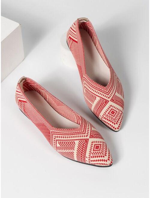 Striped Pattern Point Toe Ballet Flats