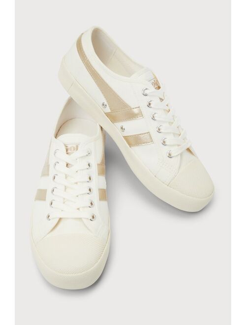 Gola Coaster Flame Off White and Gold Lace-Up Sneakers